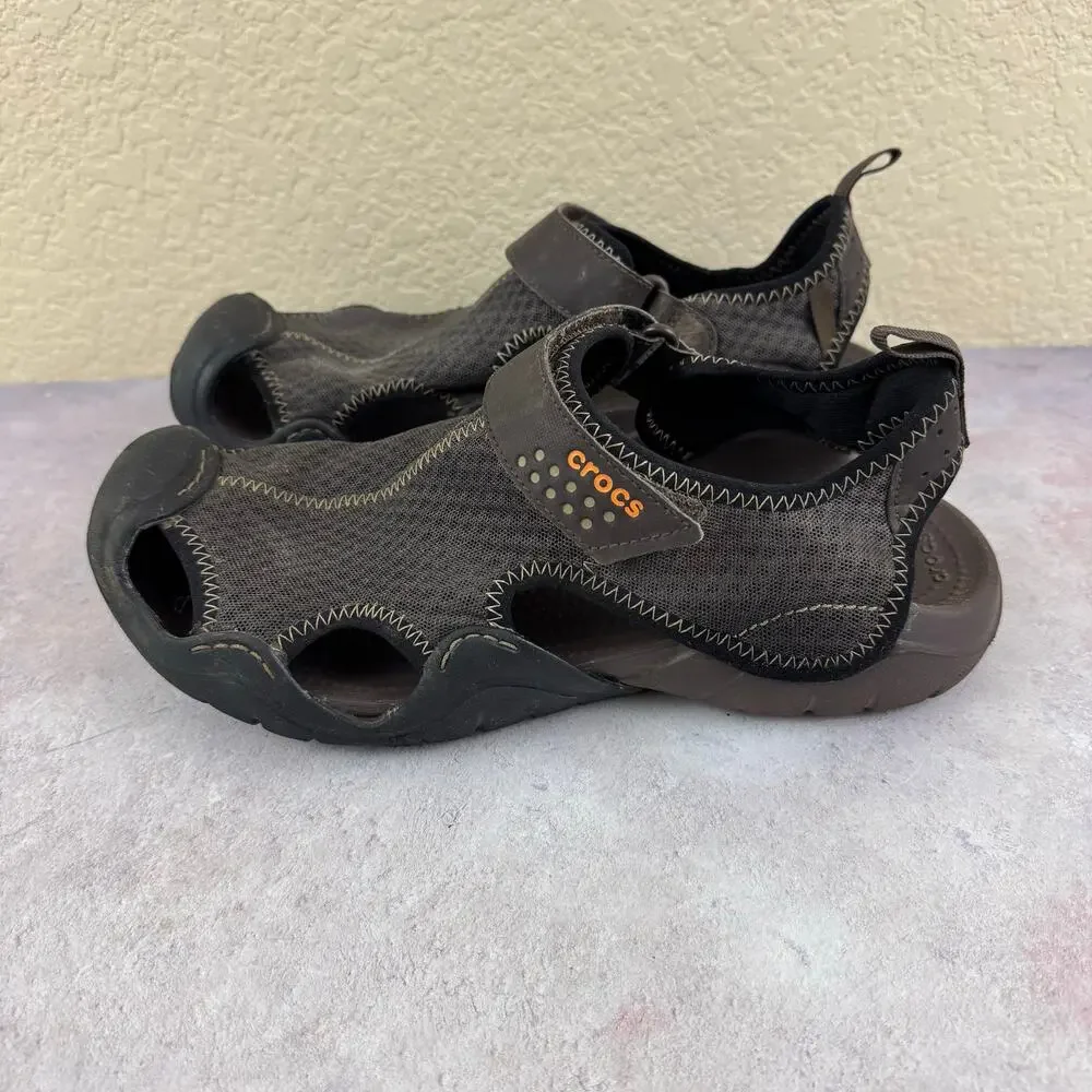 Crocs Mens Swiftwater Mesh Fisherman Deck Sandals 15041 Brow nSize 10